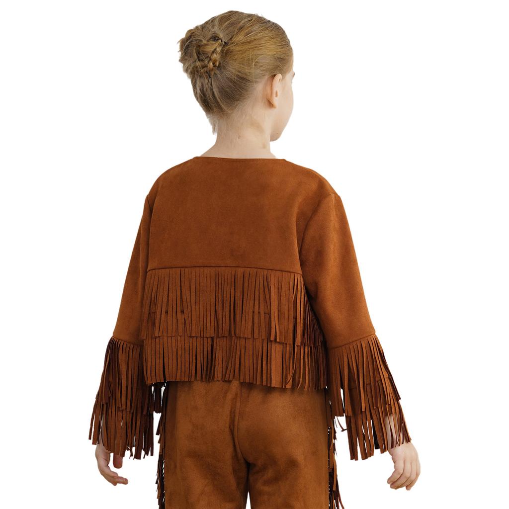 Unisex Westernweste Kostüm Langarm Offen vorne Fransen Quasten Cowboy Cowgirl Verkleidungskleidung