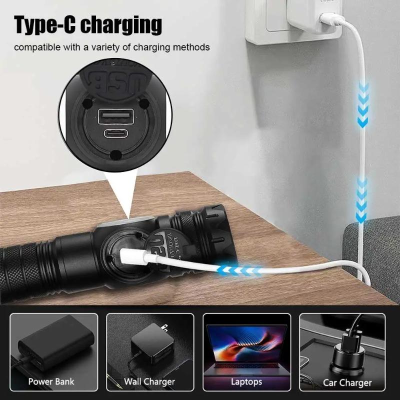 LED+COB Super Bright Flashlight Outdoor Rechargeable Zoom Lantern Emergency High Strong Power LED Flashlights For Camping Hiking
