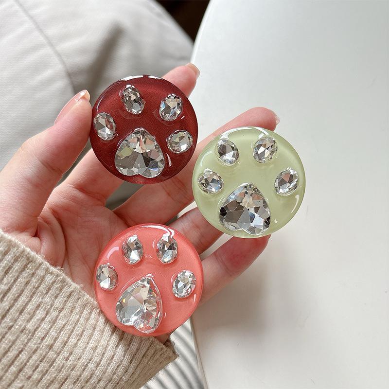 Rhinestone Cat Claw Solid Color Ring Round Telescopic Mobile Phone Airbag Bracket Paste Niche Girl Decoration