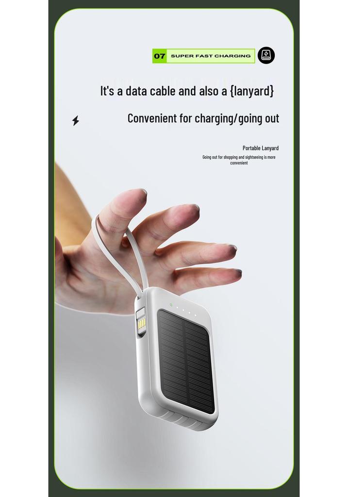KC Solar Power Bank, 20000mAh, Compact, with 4 Built-in Cables - Ideal Gift for Mobile Charging