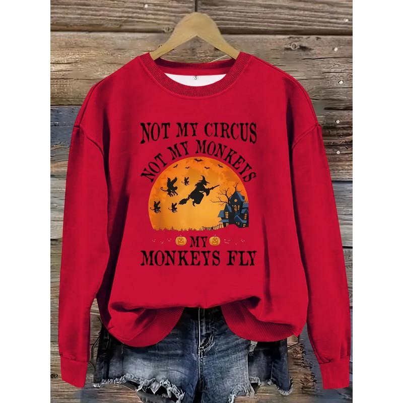 Womens Casual Long Sleeve Crewneck Halloween Print Pullover Sweatshirt