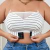 Large Size Black and White Stripes Mesh Pattern Breathable Seamless Underwear Fashionable Side Breast Control Detachable Bra