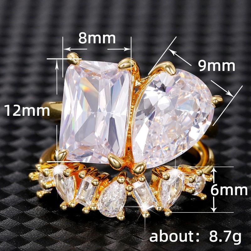 Xiaomi Huitan Waterdrop Rectangle Cubic Zircon Set Rings for Women Gold Color 2023 New Wedding Party Accessories Fashion Female Jewelry