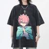 Ram Print T-shirt Anime Re ZERO Clothing Men Women Short Sleeve Tshirts Retro Washed T Shirt Summer Unisex Oversized Cotton Tops