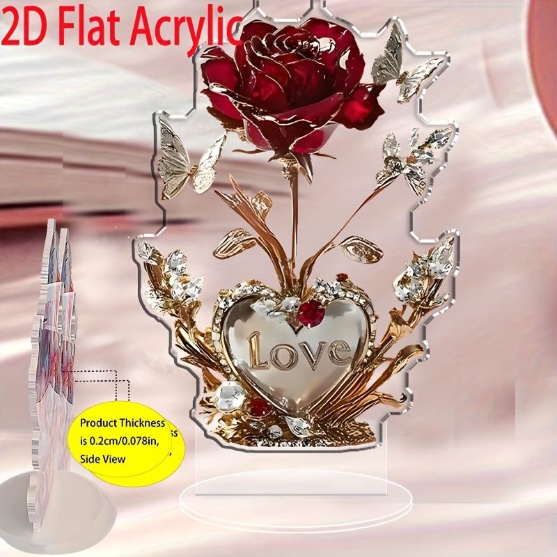 2D Flat Bohemiants Heart-shaped Rose Acrylic Desktop Decoration, Suitable for Wall Decoration, Porch, Room, Villa, Accents Home, Hallway, or Workplace