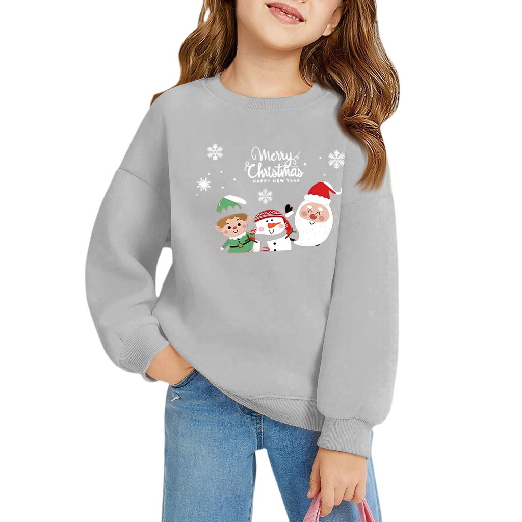 Christmas Day Girls Round Neck Pullovers For Kids Printed Baby Tops