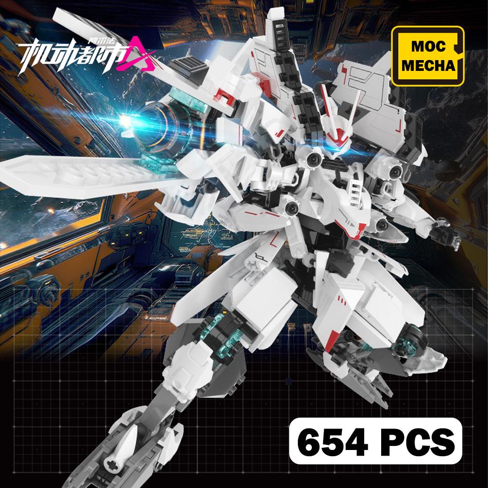 654 PCS MOC Super Mecha Champions AURORA Model Building Blocks Anime Game Mechanical Armor Robot Assembly Bricks Toys Kids Gifts