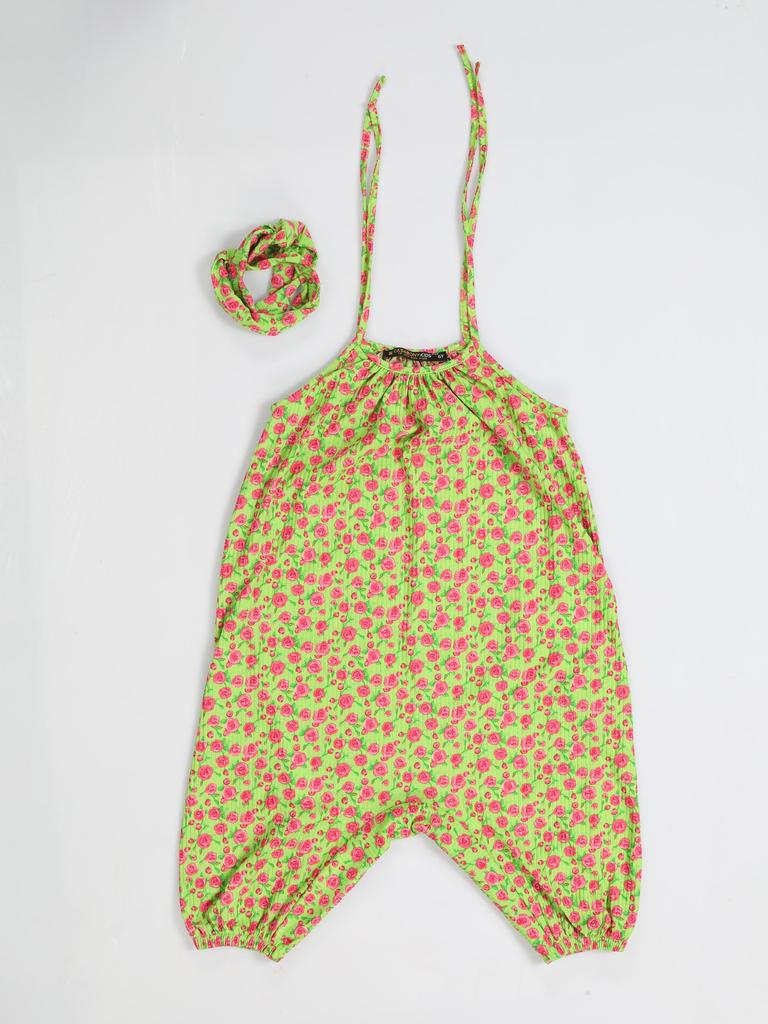 Pistaziengrüner Mädchen-Overall + Stirnband