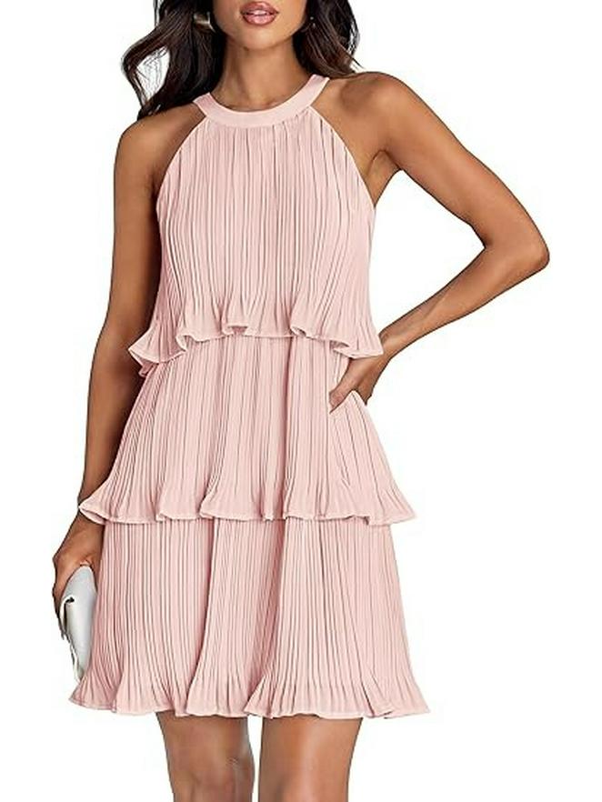 2026 European Women s Cross-Border Sleeveless Pleated Hem Patchwork Pullover Dress Large