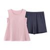Summer New Ice Silk Threaded Pajamas Women's Simple Solid Color Vest with Chest Pad Loungewear Cool Set