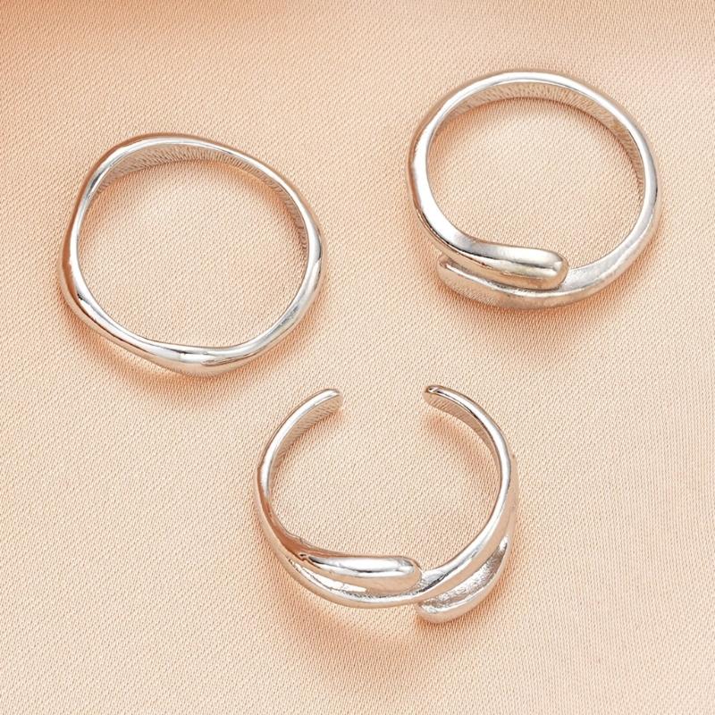 Fashionable Irregular Patterned Rings 3 Pieces Mix and Portable Set Accessory for Trendy Women Styles Daily Use