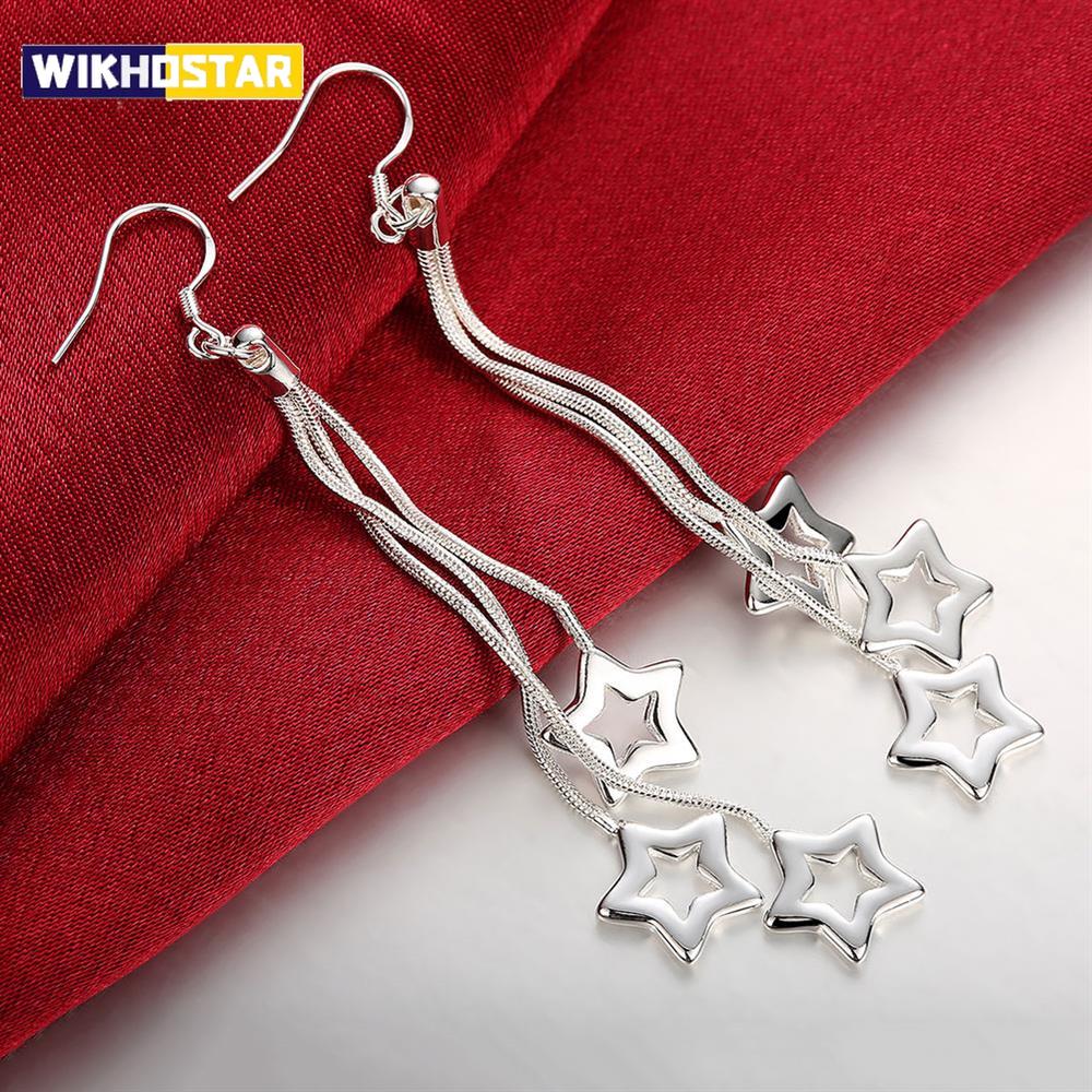 High quality silver color Tassel hanging stars Earrings for woman fashion wedding party Jewelry Christmas Gift