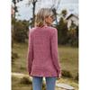 GMXIA Autumn Women's Round Neck Frosted Pit Strip Solid Color Top Long Sleeve T-shirt