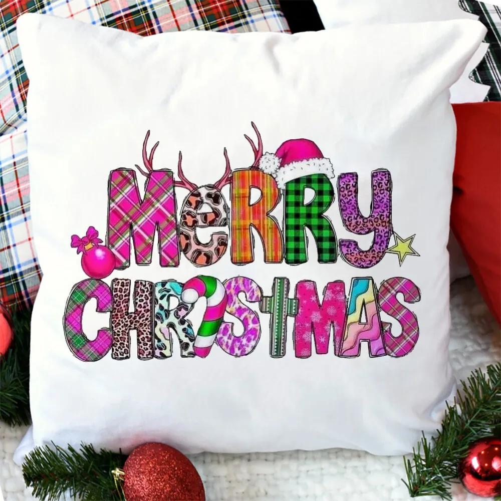 merry christmas printed Pillow Case christmas derco Pillow Dust Cover Bedroom Kids pink xmas Party Decoration Pillowcase gifts