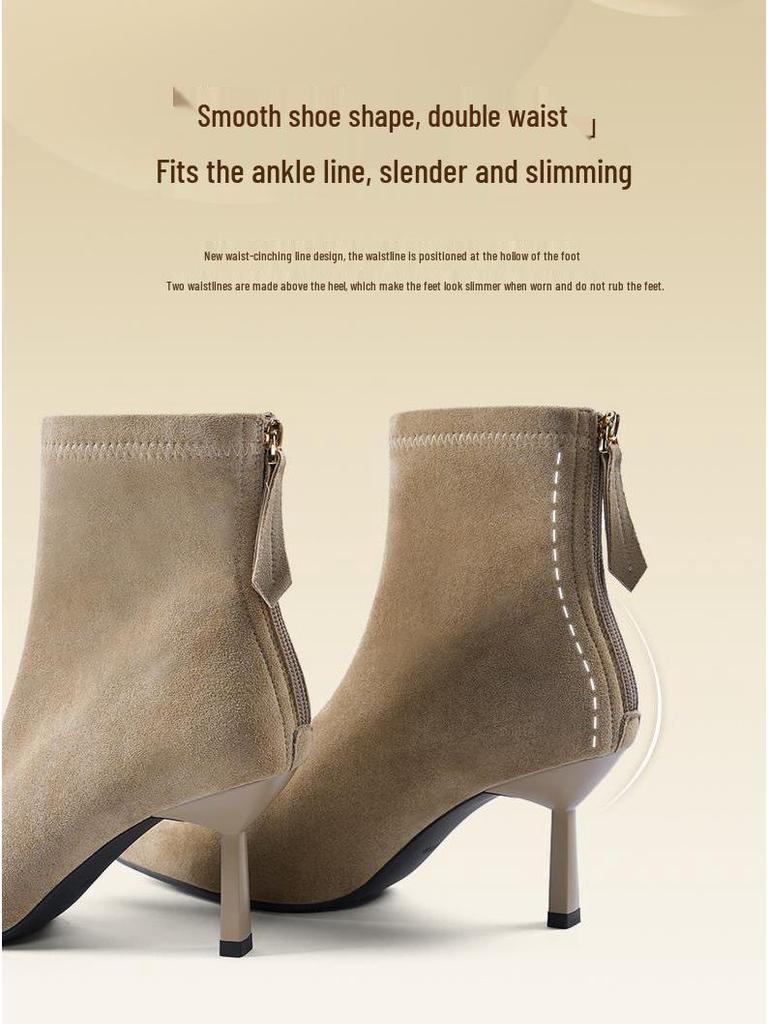2025 Autumn/Winter Stretch Suede Stiletto Heel Pointed Toe Ankle Boots – Sexy, Soft, Comfortable Sock Design