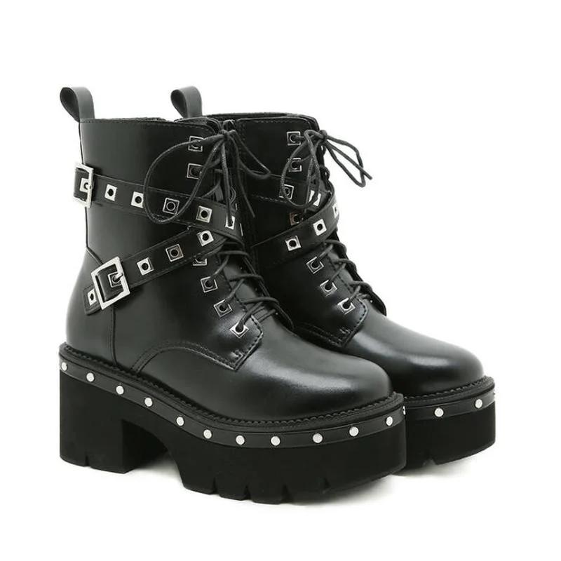 Fashion Punk Platform Women Ankle Boots Women's Motorcycle Boot Fashion Ladies Chunky heels Platform Shoes plus big size