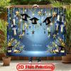 2D Blue Graduation Backdrop Gold Star Cap Diploma Graduation Photo Booth Background
