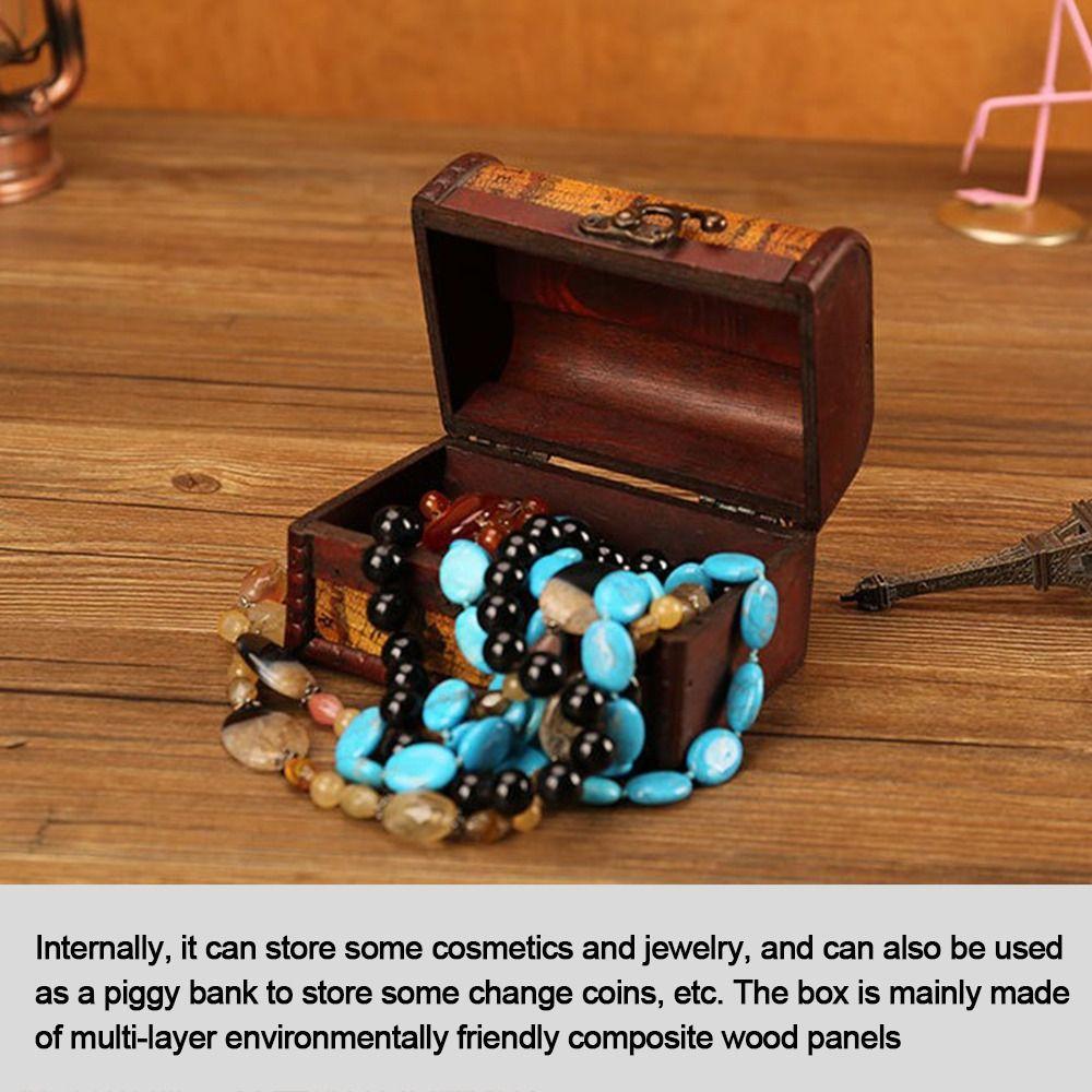 Vintage Treasure Chest Mini Trinket Box Portable Wooden Jewelry Box Cosmetics Organizer