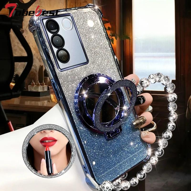 Shockproof Transparent Plating Crystal Bracelet Magsafe Phone Holder Case For Samsung Galaxy A15 A25 A35 A55 A14 A24 A34 A54 5G