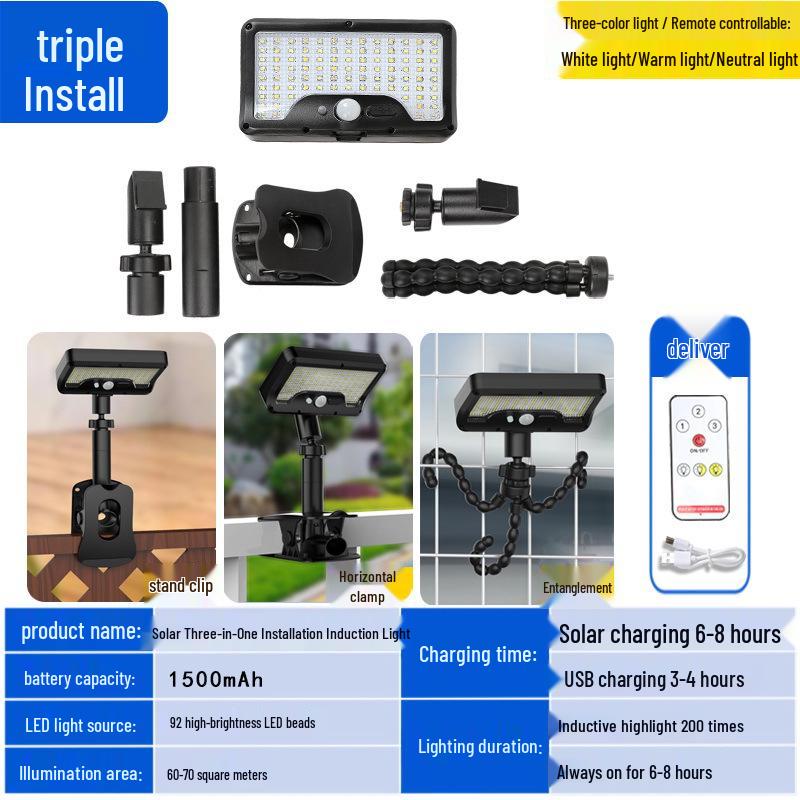 Solar Clip-on Outdoor Courtyard & Villa Wall Lamp for Park and Lawn Lighting