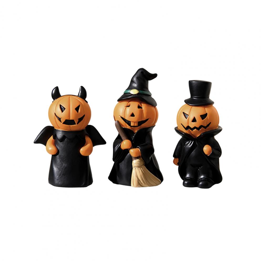 Pumpkin Man Decor Spooky Pumpkin Decor Halloween Pumpkin Man Figurine Set with Hat Devil Resin Statue for Home for Halloween