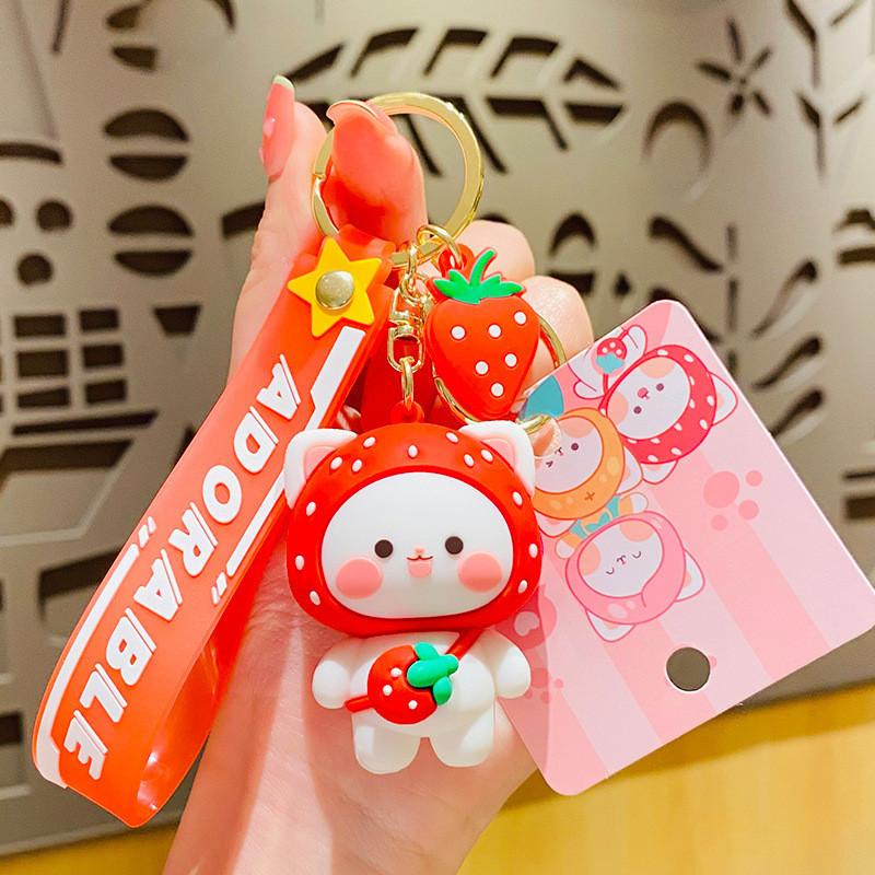 Pear Fruit Elegant Cat Keychain Highquality Pvc Material Fun And Unique Idea Gift