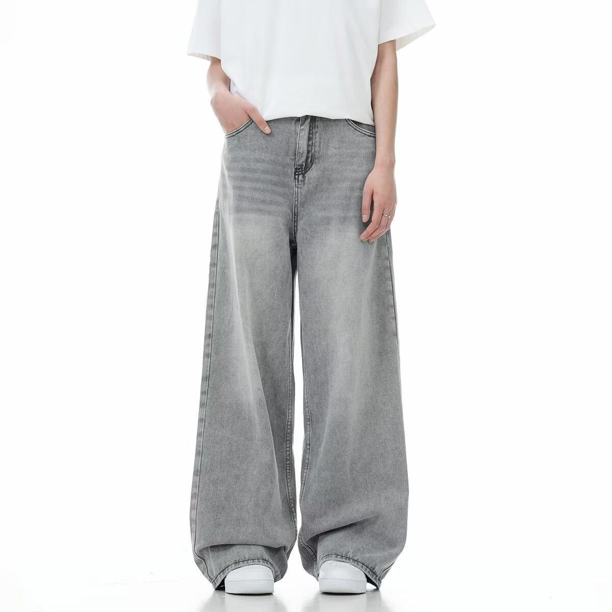 

Unisex Elastic Waist Retro Straight Leg Jeans - Slimming Loose Fit, Floor-length. XL