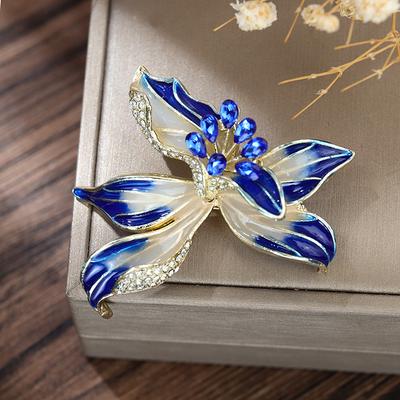 Fashion Temperament Enamel Iris Flower Brooches For Women Clothing Coat Jewelry Accessries