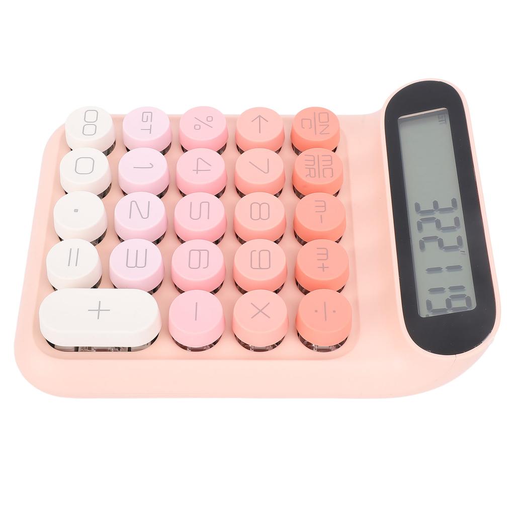Mechanical Switch Calculator LCD Display 24 Keys Automatic Sleep Desktop Calculators for Business Office Students Pink