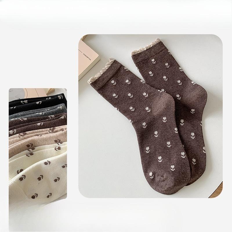 

Женский осенне-зимний стиль Ретро горошек Милое кружево Гольфы-трубы в студенческом стиле 1 pair кофейный