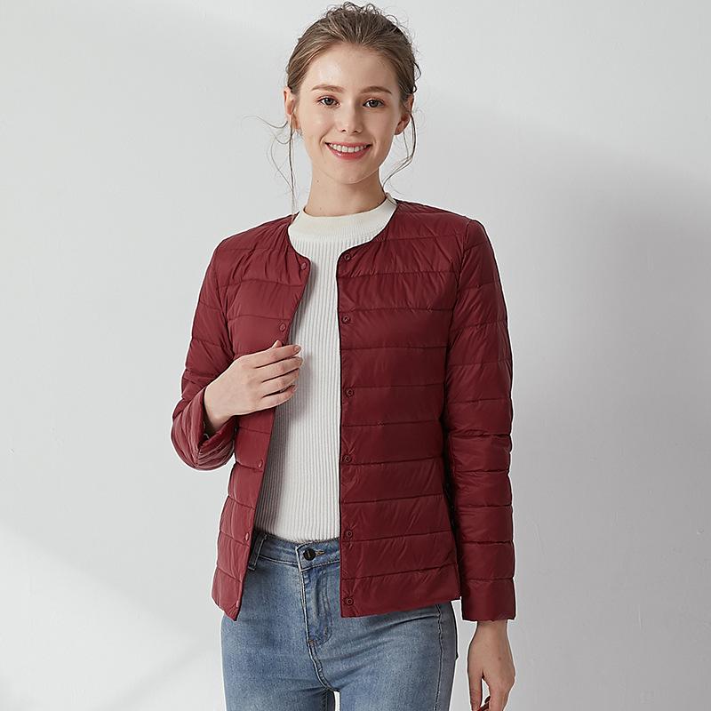 New light down jacket women's white duck down autumn and winter liner round neck collar two wear large size slim short coat