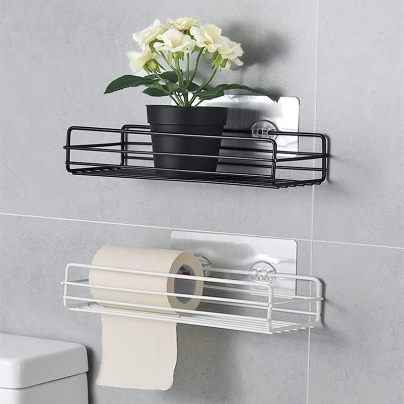 

No punching toilet bathroom triangle rack wall-mounted toilet bath sink storage wall supplies long rack (white) + patch