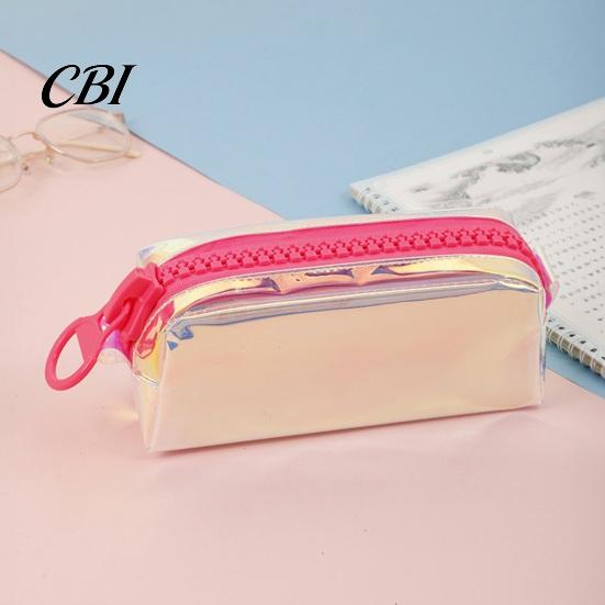 Rainbow Gradient Pen Bag Iridescent Holographic Pencil Case, Transparent Stationery with Wide Correction Tape Holder Case U-Shaped Zipper, Large