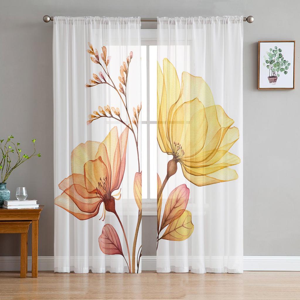 Blue Rose Flower Butterfly Glassy Gauze Curtains For Children's Bedroom Kitchen For Living Room Holiday Decor Voile Curtain