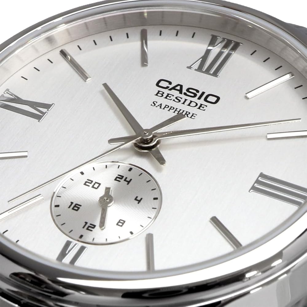 Casio Beside Quartz Men's Watch Sapphire Glass BMS-100D-7AV Stainless Steel Band 24-Hour Display Silver