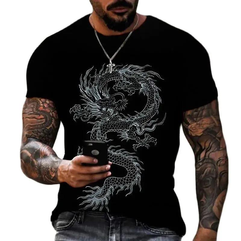 Herren-T-Shirt mit 3D-Druck in Übergröße zum Thema „Jahr der Loong“ für den Sommer, lässig, bequem, kurzärmelig
