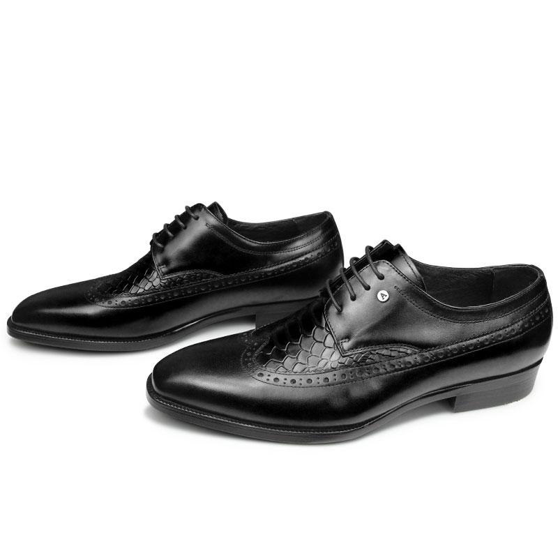

Fashion Handmade Lace Up Carved Shoe Crocodile Pattern Derby Brogue Men Dress Shoes British Designer brogue shoes banquet suit shoes 38