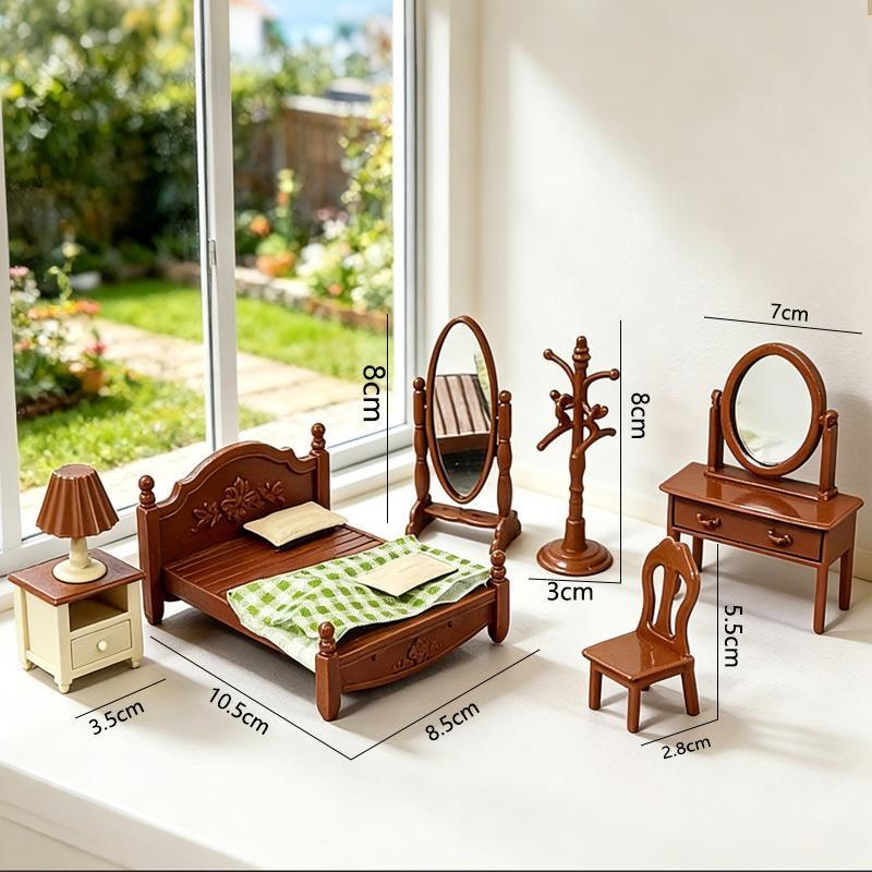 Doll House Miniature Furniture Kitchen Toy Dining Table Dollhouse Accessories Vintage Chinese Bedroom For Girl Gift