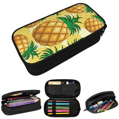 Cartoon Pineapple Tropical Fruit Pattern Pencil Case for Studen School Pen Box Pencil Bag Stationery Supplies Pen Holder Bag