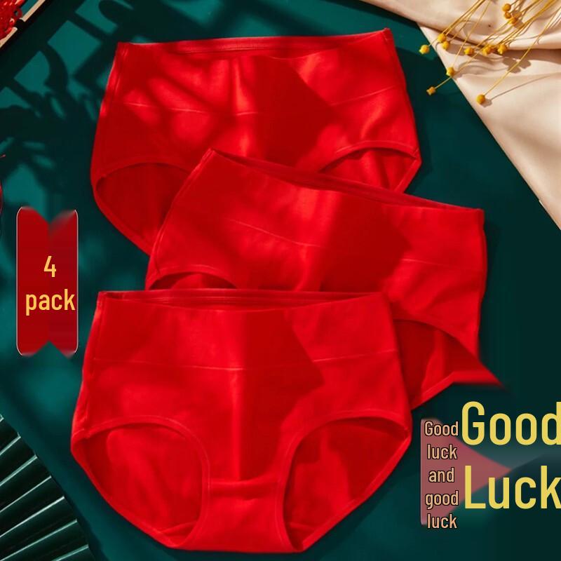 Langsha Women's Red Cotton Tummy Control Briefs 4-Pack