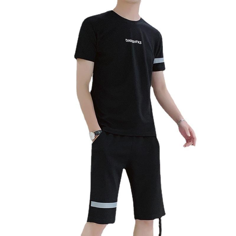 Summer Men's Casual Sports Suit Short-sleeved T-shirt Tide Men Small Mesh Leisure Breathable Suit Men