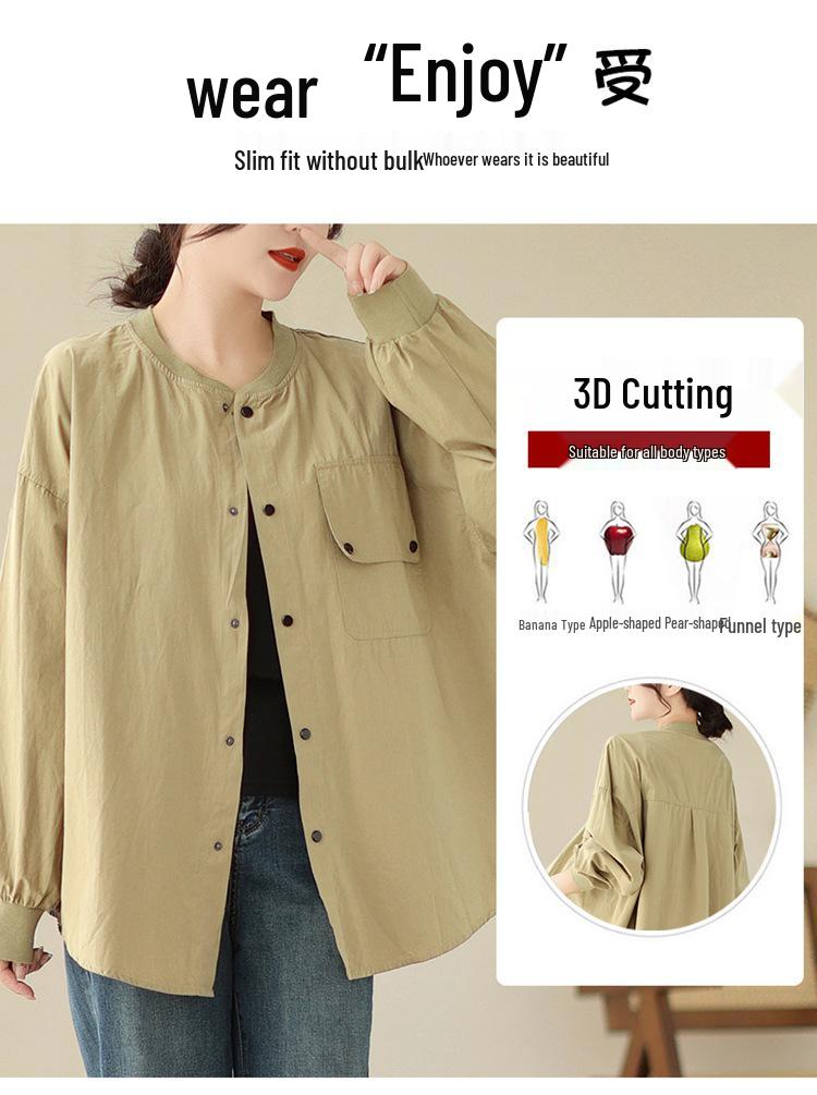 Literary Retro Cotton Slimming Casual Shirt Jacket for Women, Spring 2026