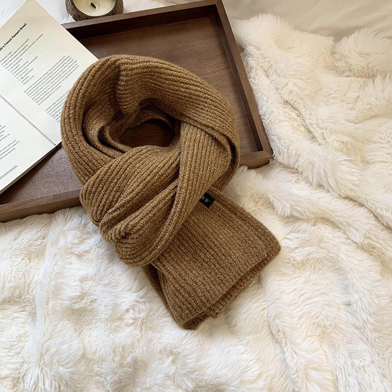 Scarf winter warm new solid color warm soft waxy wool knitted scarf shawl