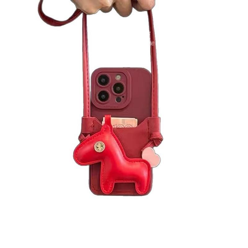 Red Pony Card Holder Phone Case With Crossbody Strap For Iphone 13 15 16 17