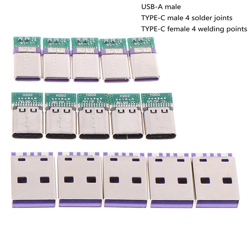 5 ცალი USB 3.1 ტიპის C კონექტორი შედუღების მავთულით და კაბელით, მხარს უჭერს PCB დაფას