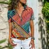 Summer Ethnic Style Zipper Tops Women Bohemian Short Sleeve Casual Shirt for Women Fashion Elegant Vintage Loose Blouse Women Clothing 24527
