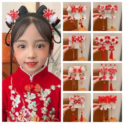 Schleife Kinder Rotes Haarspange Blume Hanfu Haarspange Süßes Chinesisches Neujahrs Kopfschmuck Kinder