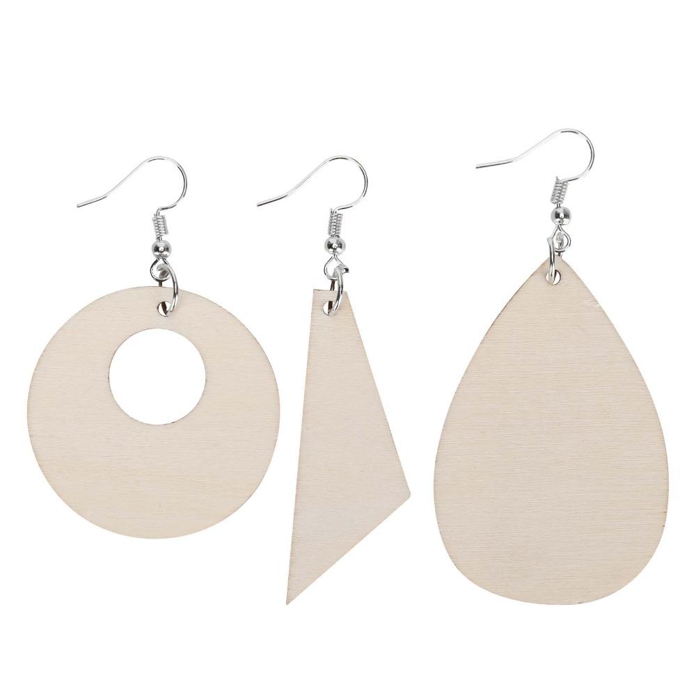 60PCS Wood Handmade DIY Wood Wooden Earrings Round Teardrop DIY Earrings 3 Sizes Tapered Unfinished Pendants DIY Craft