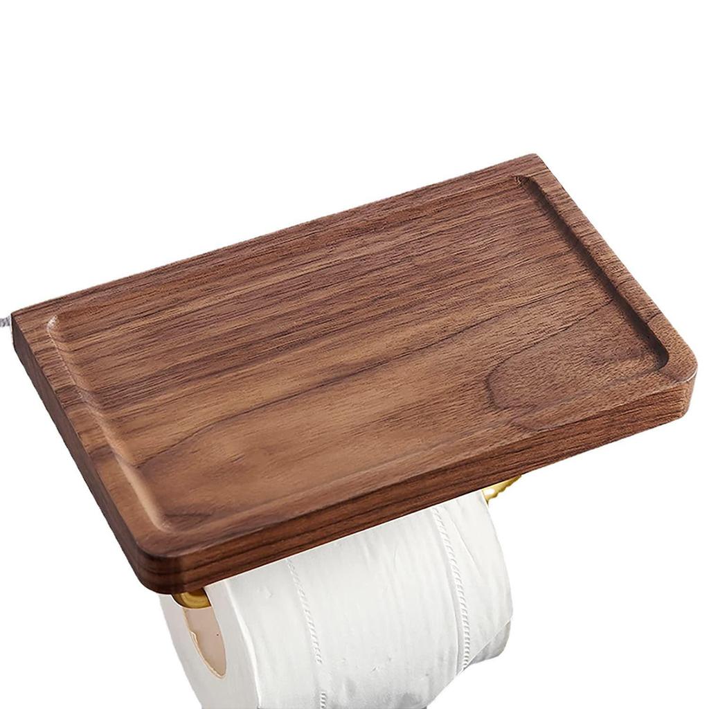 Black Walnut Wood Toilet Paper Holder with Storage Rack - Wall-Mounted Tissue Dispenser for Bathroom and Hotel Use