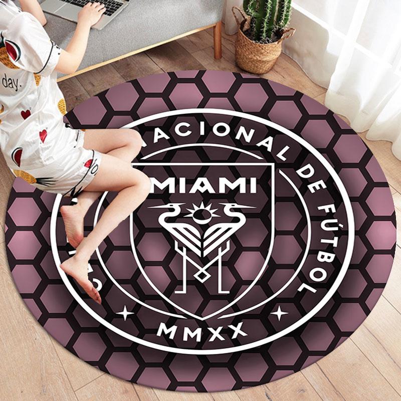 Inter Miami CF Round Area Rug,Carpet Rug for Living Room Bedroom Sofa Playroom Decor,Non-slip Floor Mat